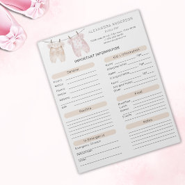 Boho Watercolor Babysitter Info Sheet Notizblock
