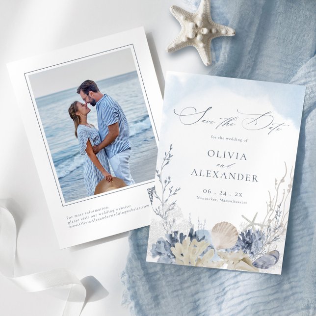 Boho Watercolor Beach Wedding Photo Save The Date (Von Creator hochgeladen)