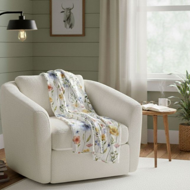 Boho Watercolor Blue Yellow Pink Wildflower Fleecedecke (Von Creator hochgeladen)