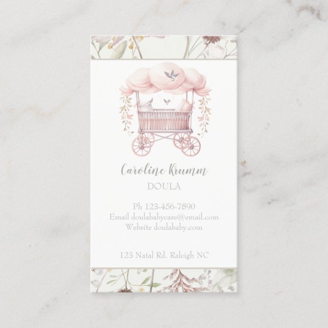 Boho Watercolor Blume Baby Doula Midfrau Visitenkarte (Vorderseite)