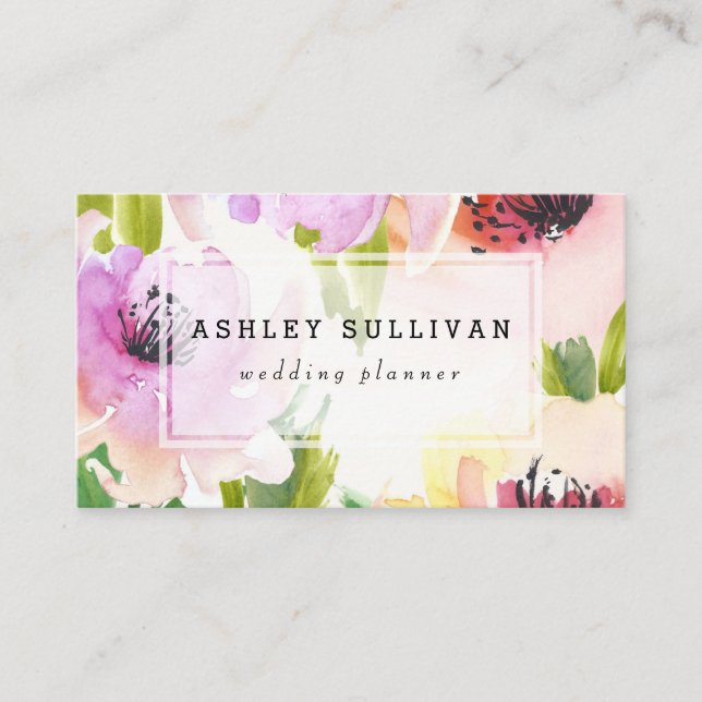 Boho Watercolor-Blume | florale Visitenkarte II (Vorderseite)