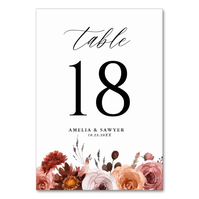 Boho Watercolor Blume Garland Hochzeit im Herbst Tischnummer (Rückseite)
