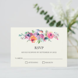 Boho Watercolor Blume Moderne Elegante Hochzeit RSVP Karte