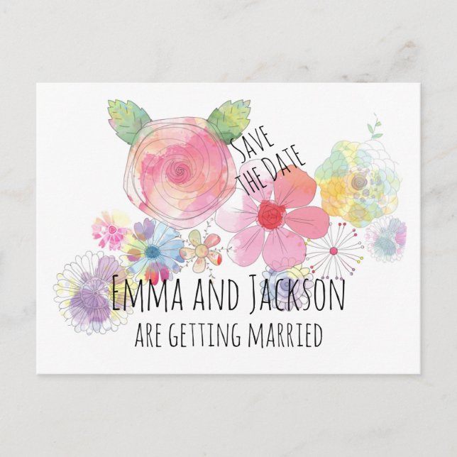 Boho Watercolor Blume Save the Date Postkarte (Vorderseite)