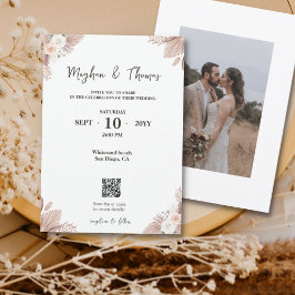 Boho Watercolor-Blume Vorlage QR-Code Hochzeit