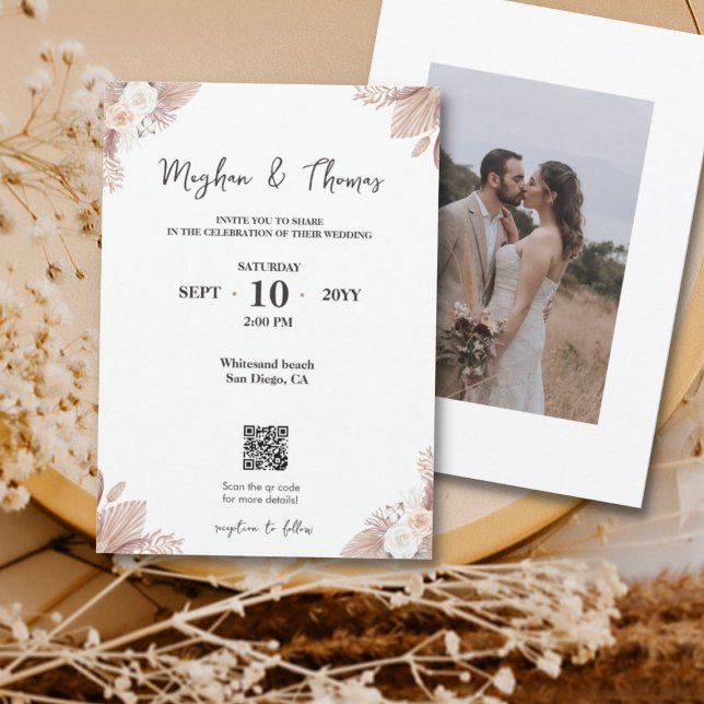 Boho Watercolor-Blume Vorlage QR-Code Hochzeit (Von Creator hochgeladen)