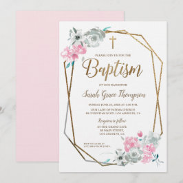 Boho Watercolor-Blumen-Babyrosa Taufe Einladung