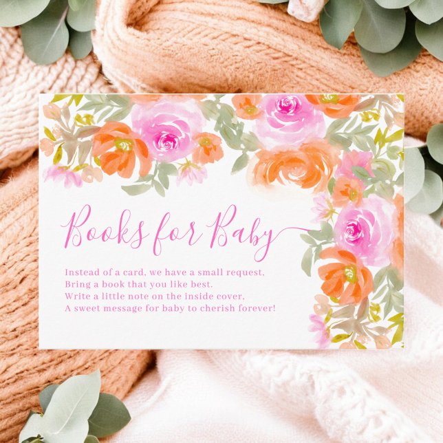 Boho Watercolor Blumenbücher für Babydusche Begleitkarte (Boho Watercolor Floral Books for Baby Shower Enclosure Card)