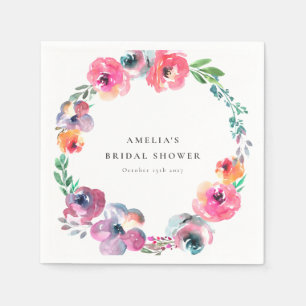 Boho-Watercolor-Blumenkranz-Brautparty Serviette