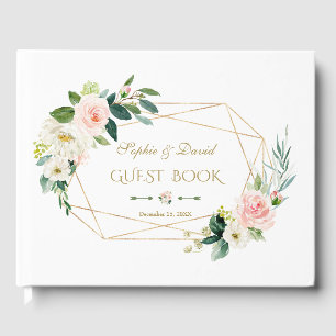 Boho Watercolor Blush Cream Blume Goldhochzeit Gästebuch