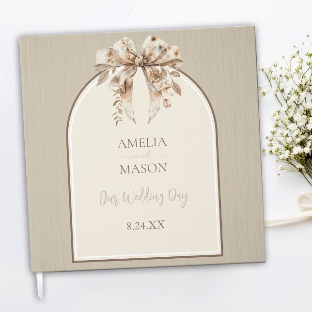 Boho Watercolor Bow Wedding Guest Book Gästebuch (Fall Boho Arched Vintage Guest Book)