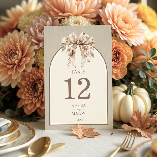 Boho Watercolor Bow Wedding Table Card Tischnummer (Fall Wedding table number boho bow)