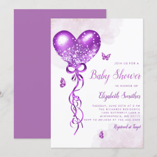 Boho Watercolor Butterfly Balloon Girl Baby Showro Einladung