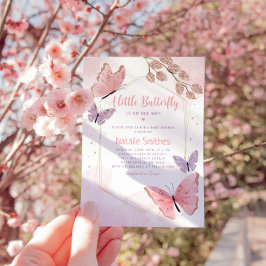 Boho Watercolor Butterfly Kisses Girl Baby Shower Einladung