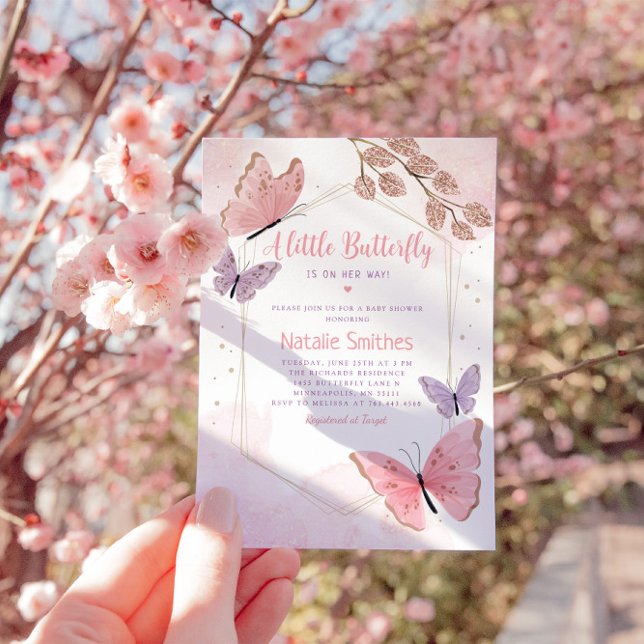 Boho Watercolor Butterfly Kisses Girl Baby Shower Einladung (Von Creator hochgeladen)