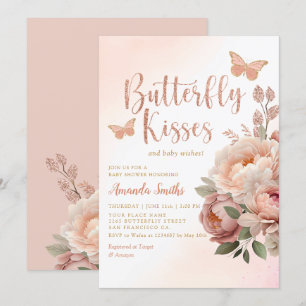 Boho Watercolor Butterfly Kisses Girl Baby Shower Einladung