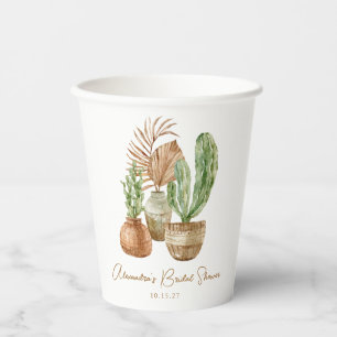 Boho Watercolor Cactus Pampas Pflanze Brautparty Pappbecher