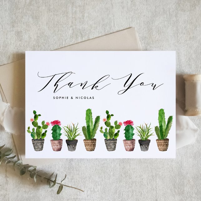 Boho Watercolor Cactus Summer Wedding Dankeskarte (Von Creator hochgeladen)