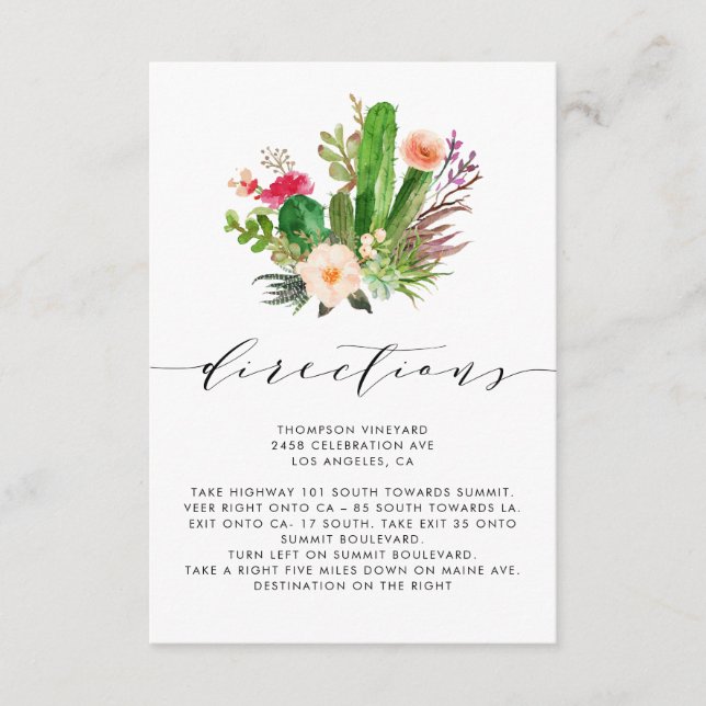 Boho Watercolor Cactus Wedding Directions Begleitkarte (Vorderseite)