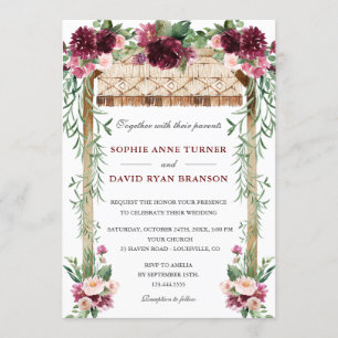 Boho Watercolor Canopy Burgundy Red Floral Wedding Einladung