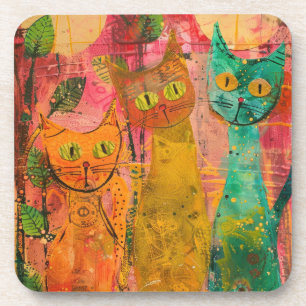 Boho Watercolor Cats - Earthy Feline Art (2) Getränkeuntersetzer