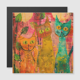 Boho Watercolor Cats - Earthy Feline Art (2) Magnetkarte
