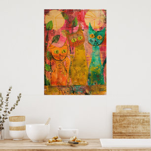 Boho Watercolor Cats - Earthy Feline Art (2) Poster