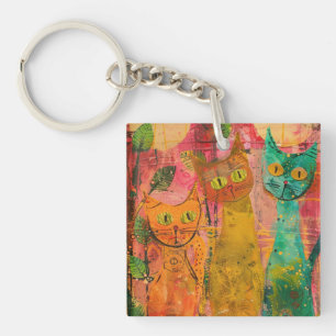 Boho Watercolor Cats - Earthy Feline Art (2) Schlüsselanhänger
