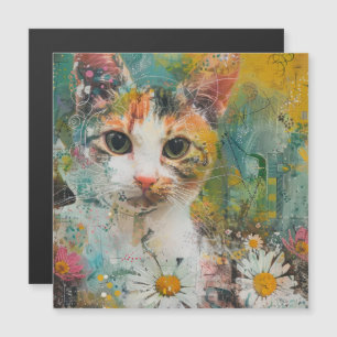 Boho Watercolor Cats - Earthy Feline Art (3) Magnetkarte
