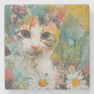 Boho Watercolor Cats - Earthy Feline Art (3) Steinuntersetzer
