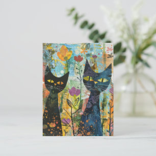 Boho Watercolor Cats - Earthy Feline Art (4) Einladungspostkarte