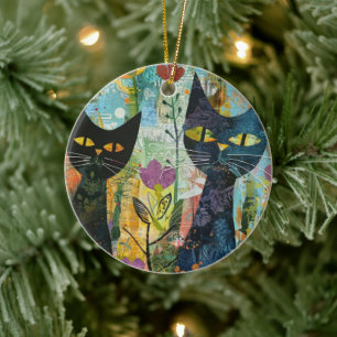 Boho Watercolor Cats - Earthy Feline Art (4) Keramik Ornament
