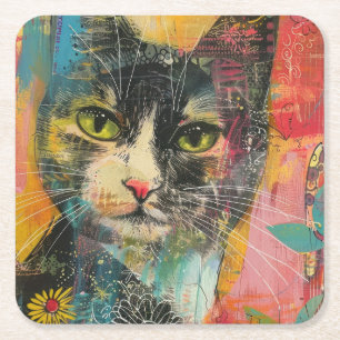 Boho Watercolor Cats - Earthy Feline Art (6) Rechteckiger Pappuntersetzer