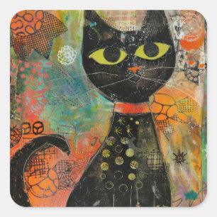 Boho Watercolor Cats - Earthy Feline Art (7) Quadratischer Aufkleber