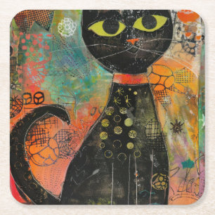 Boho Watercolor Cats - Earthy Feline Art (7) Rechteckiger Pappuntersetzer