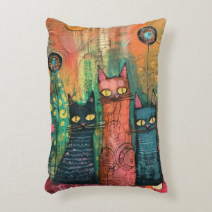 Boho Watercolor Cats - Earthy Feline Art Dekokissen