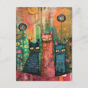 Boho Watercolor Cats - Earthy Feline Art Einladungspostkarte