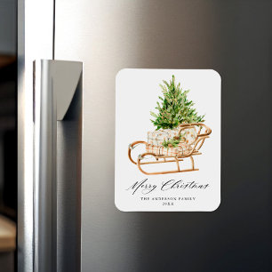 Boho Watercolor Christmas Sleigh Non-Foto Magnet