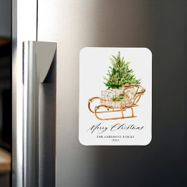 Boho Watercolor Christmas Sleigh Non-Foto Magnet