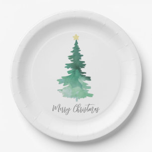Boho Watercolor Christmas Tree Frohe Weihnachten Pappteller