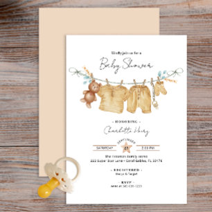 Boho Watercolor Clothesline Kinderdusche einladen Einladung