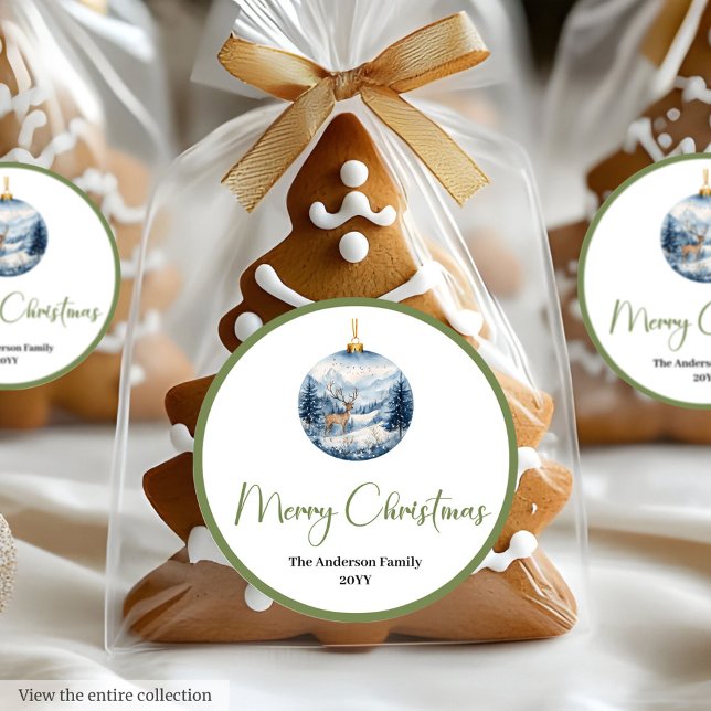 Boho Watercolor Cozy Winter Scene Rustic Christmas Runder Aufkleber (Boho Watercolor Cozy Winter Scene Rustic Christmas Classic Round Sticker)