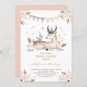 Boho Watercolor Deer Woodland Brautparty Einladung
