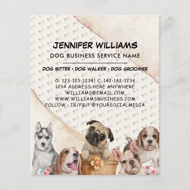 Boho Watercolor Dog Walker Pet Sitting Business Flyer (Vorne)