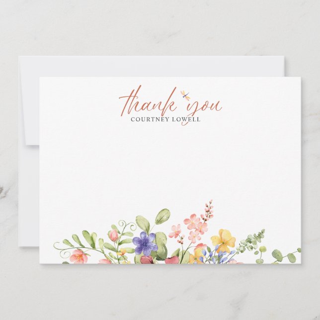 Boho Watercolor Dragonfly DANK IHNEN Mitteilungskarte (Vorderseite)