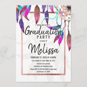 Boho Watercolor Dreamcatcher Rose Gold Abschluss Einladung