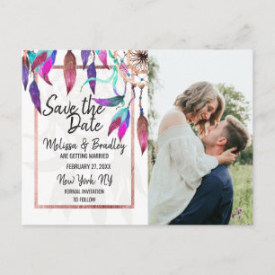 Boho Watercolor Dreamcatcher Rose Gold Retten Date Ankündigungspostkarte