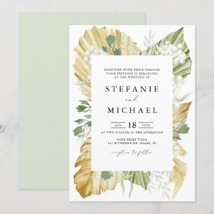 Boho Watercolor Dried Palm Blätter Summer Wedding Einladung