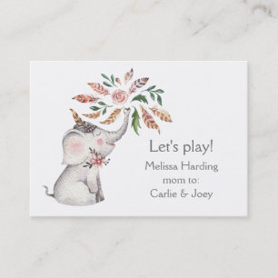 Boho Watercolor-Elefant-Blumen-Mama Nennen Telefonnummerkarte