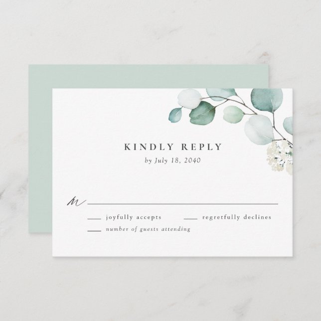 Boho Watercolor Eucalyptus Blätter Wedding RSVP Karte (Vorne/Hinten)